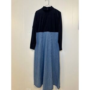 Enchant Collection Velvet Denim Maxi Dress Mock Neck Long Sleeve Women's 14